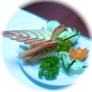 Kokay’s Maldito Dive Resort - THRESHER SHARK DIVING - Malapascua: Sun, Friends & Fun, tasty Food with a beautiful presentation. Garnishes created by Kenneth and he means: you eat with your eyes as well