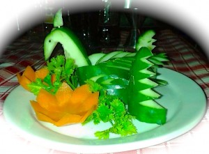 Kokay’s Maldito Dive Resort - THRESHER SHARK DIVING - Malapascua: Sun, Friends & Fun, tasty Food with a beautiful presentation: the food should be a feast for the eyes, too: garnishes created by Kenneth...