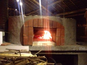 Firing up the newly built wood fired oven.